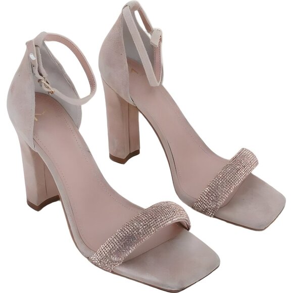 Marc Fischer Suede Ankle Strap Rhinestone Heels Pink Size 9M - Picture 4 of 6